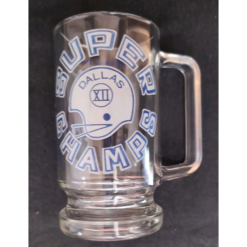 Vintage Dallas Cowboys NFL Football Super Bowl XII Victory Glass Stein Mug 12 oz